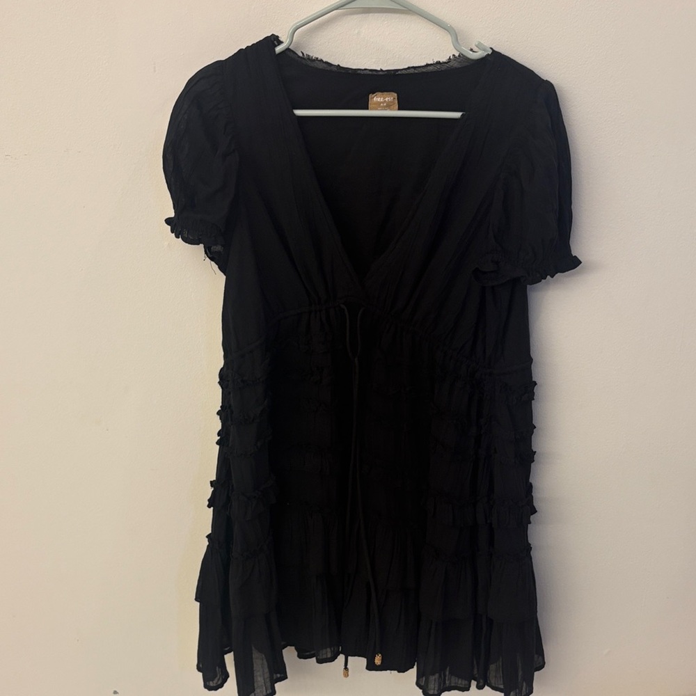Free People Black Mini Dress with Ruffles